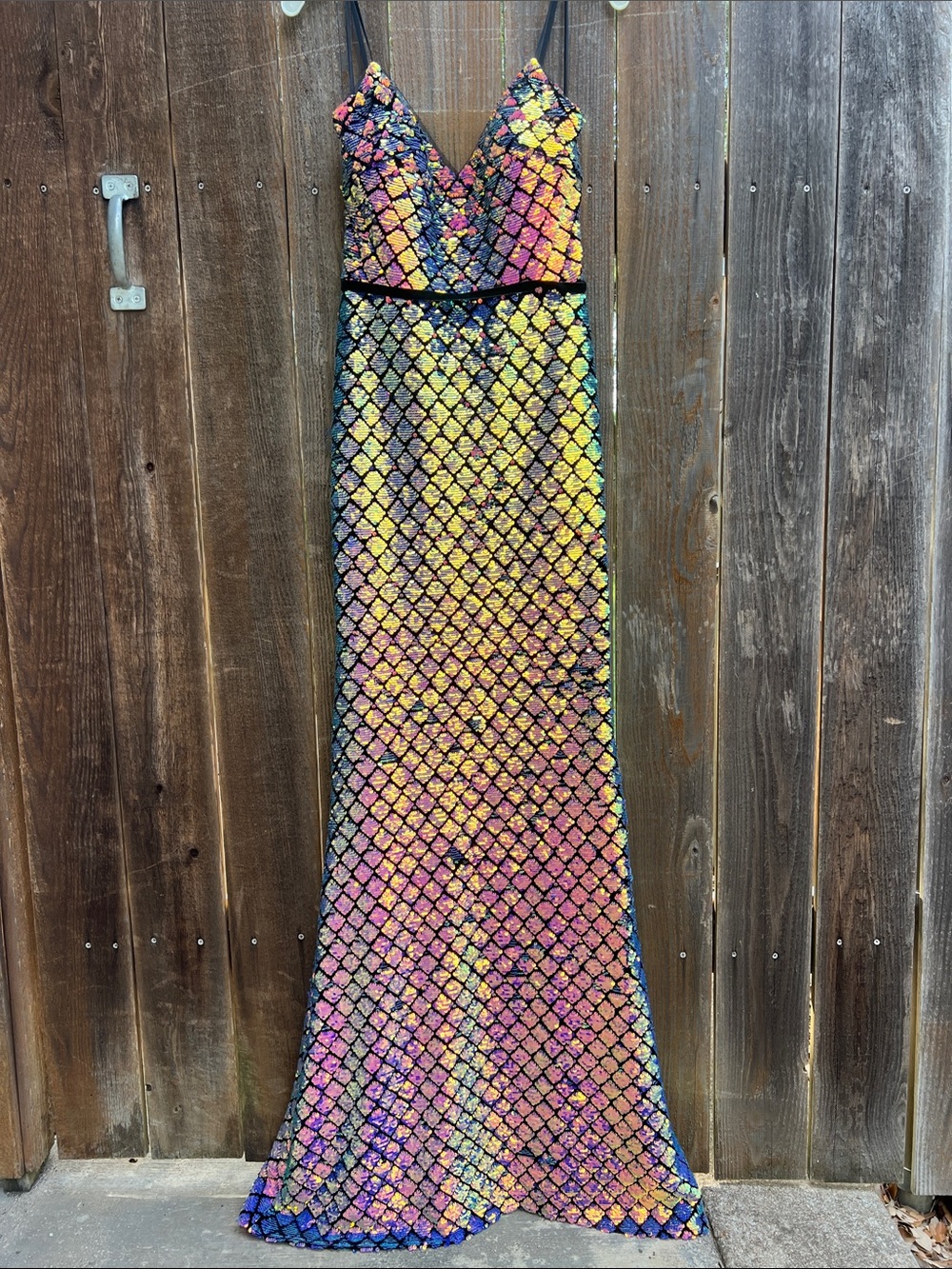Sequin Mermaid-Scale Evening Gown in Rainbow Hues Size 6 - Picture 1 of 6